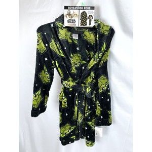 New Star Wars Mandalorian Yoda Child Boys Plush Robe Bathrobe Black Green 8
